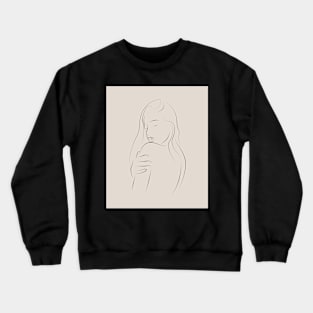 Neutral Line Art Minimalist Woman On Beige Crewneck Sweatshirt